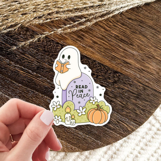 Read In Peace Ghost Sticker / Halloween Gift / Bookish Halloween / Book Lover Gift / Spooky Reader / Ghost Decal / Cute Bookish Decal