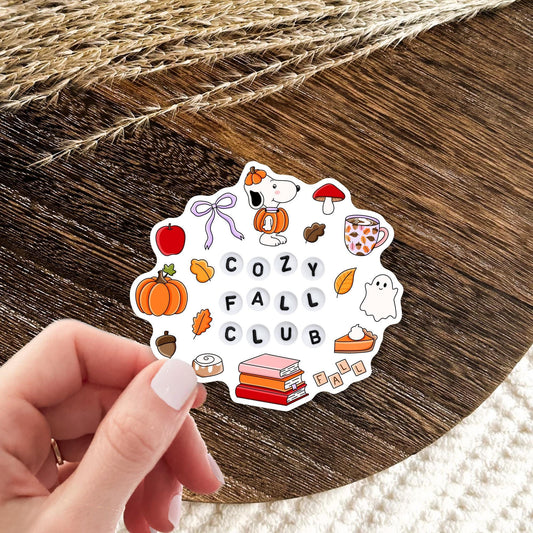 Cozy Fall Club Sticker / Autumn Lover Gift / Seasonal Decal / Cottagecore Aesthetic / Pumpkin Harvest Season Fan / Cute Vinyl for Her