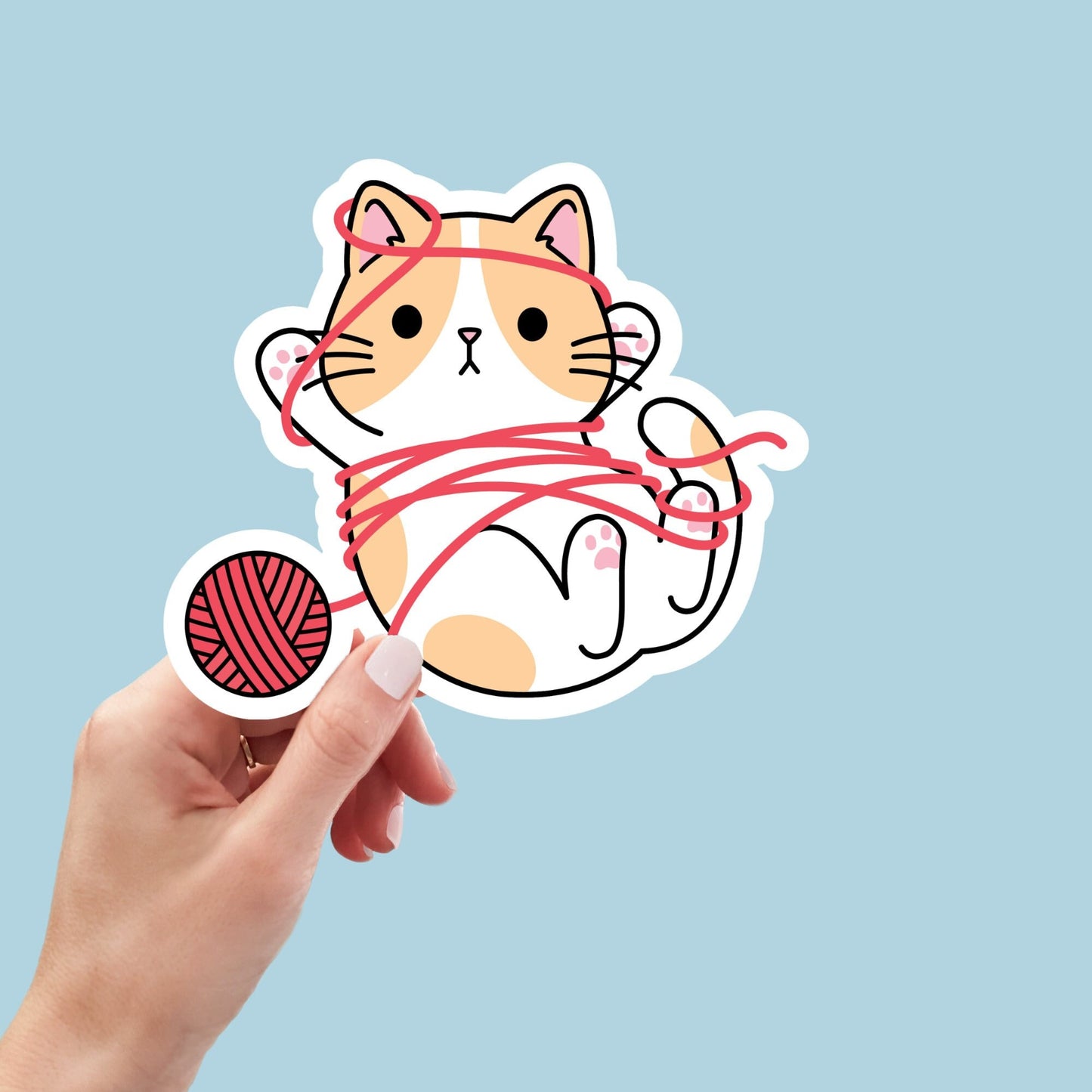 Cute Kawaii Cat Sticker, Cute Girly, Waterproof and Dishwasher Safe Handmade Vinyl Sticker for gift, planner, book and laptop stickers