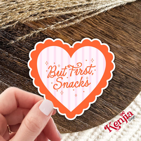 But First Snacks Sticker / Heart Snack Lover / Funny Food Decal / Foodie Student Gift / Office Idea / Water Bottle / Kindle Stickers