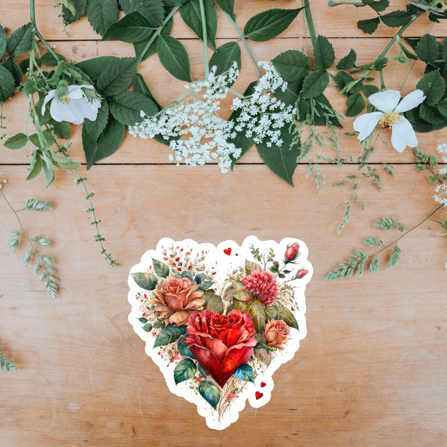 Beautiful Vintage Floral Heart, Waterproof and Dishwasher Safe Handmade cute Vinyl Sticker for gift, planner, book and laptop stickers