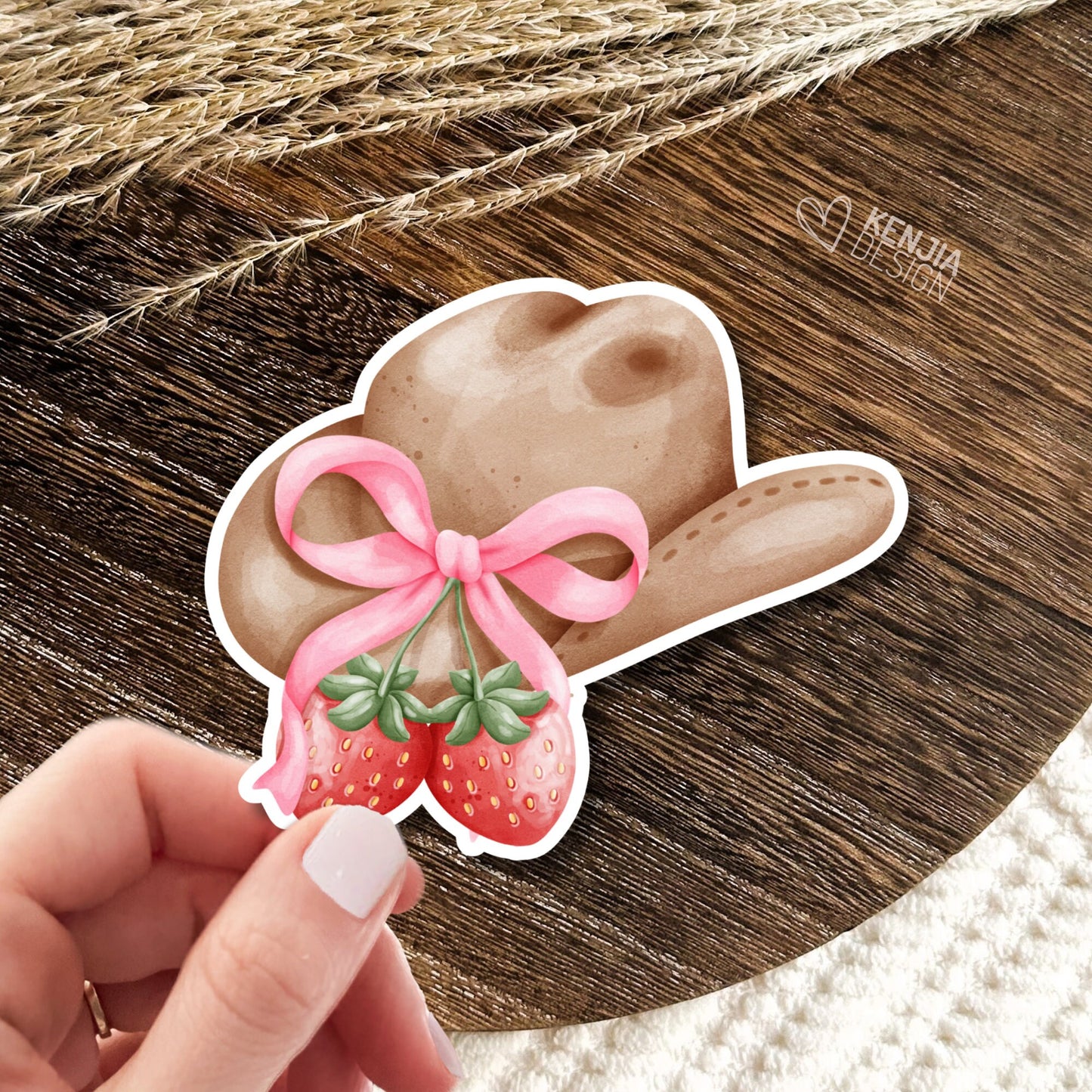 Coquette Aesthetic Cowgirl Stickers  / Western Sticker / Cowgirl Hat / Cute Pink Strawberry Bow Ribbon / Girl Gifts / Cowboys Lover