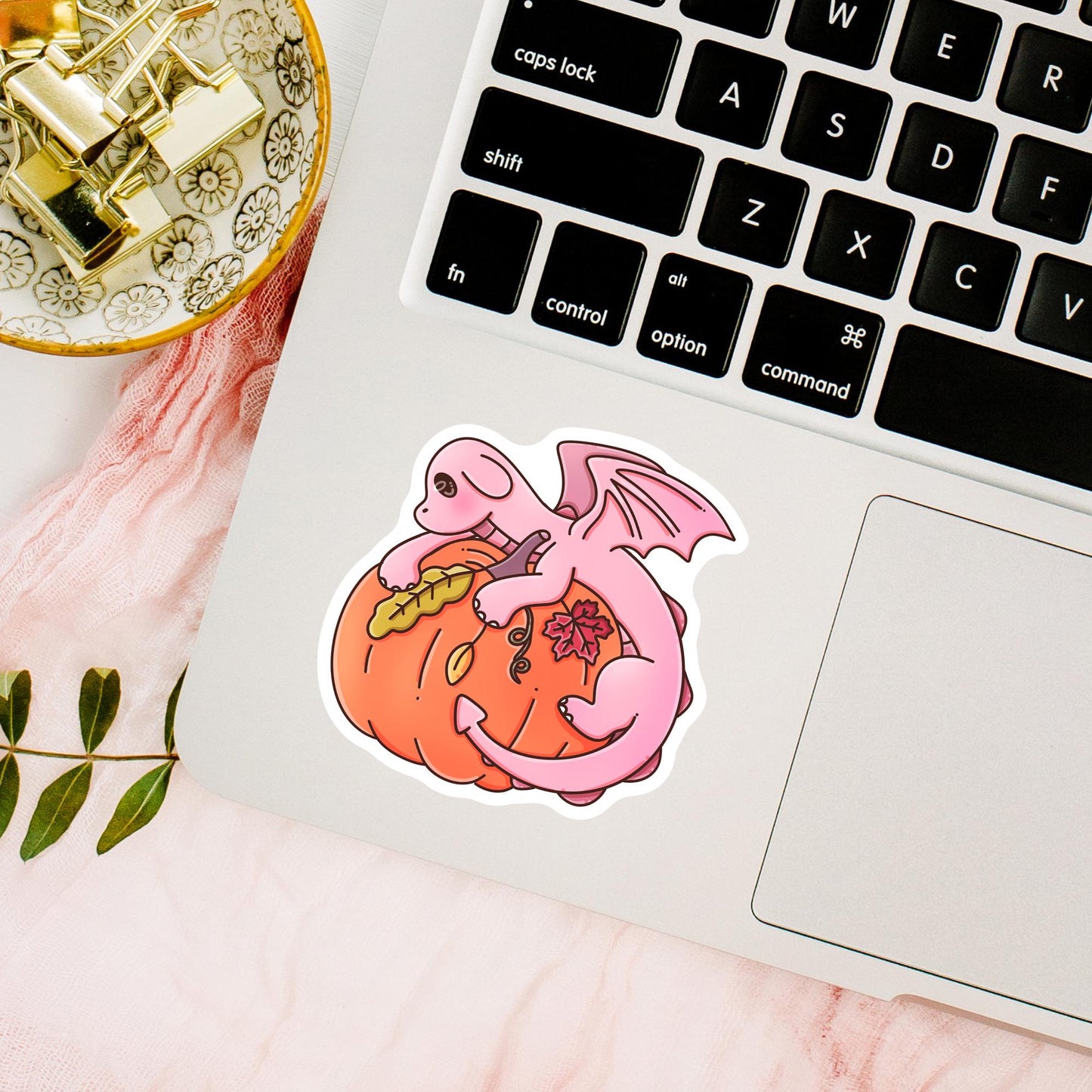 Autumn Pink Dragon Sticker / Fall Fantasy Gift / Dragon Lover Decal / Cute Bookish Present / Pink Fall Aesthetic / Cozy Reader Gift