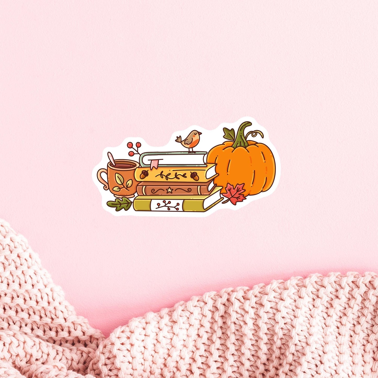 Bookish Autumn Sticker / Cozy Reader Gift / Fall Book Lover Decal / Bookworm Present / Reading Season Aesthetic / Cute Dark Academia Vibes