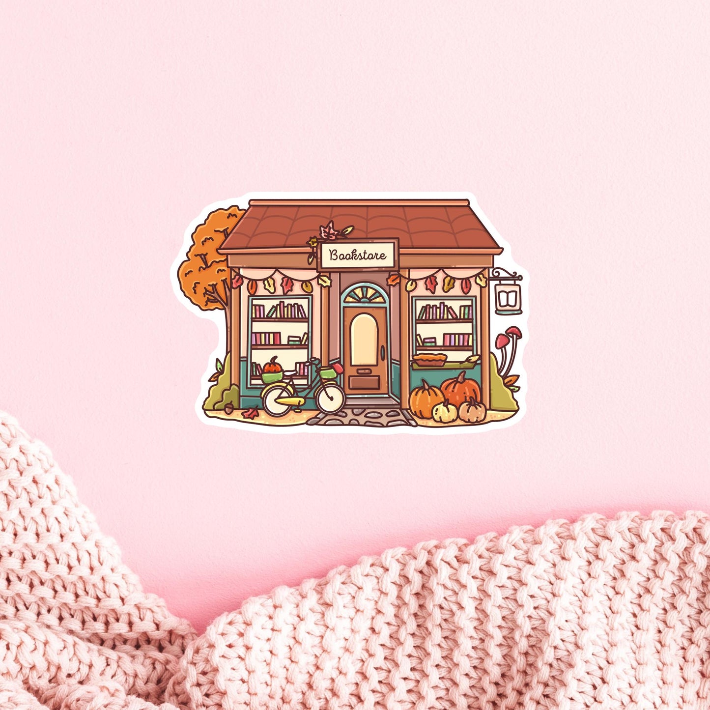 Autumn Bookstore die-cut sticker - cozy fall flat lay bookstore decor