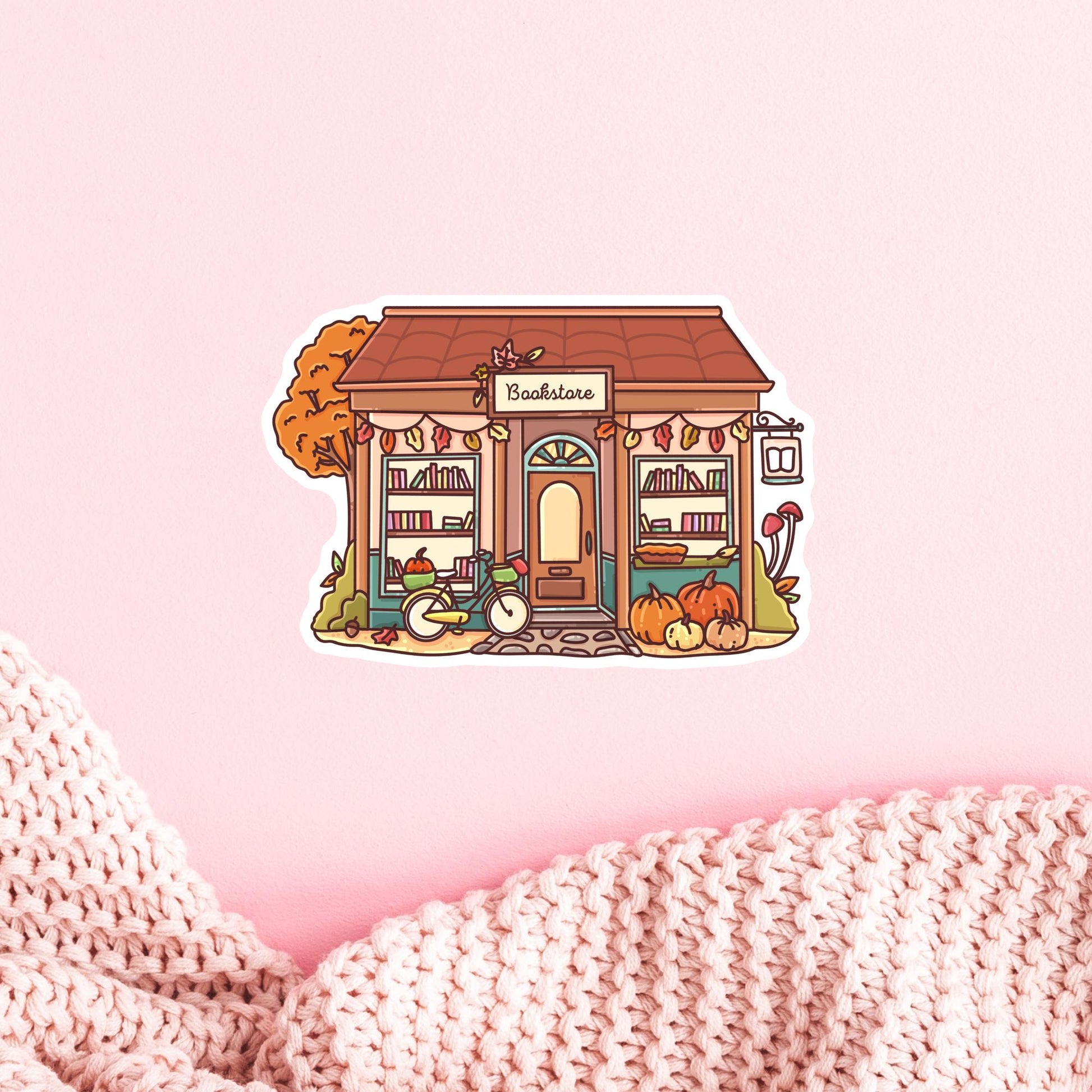 Autumn Bookstore die-cut sticker - cozy fall flat lay bookstore decor