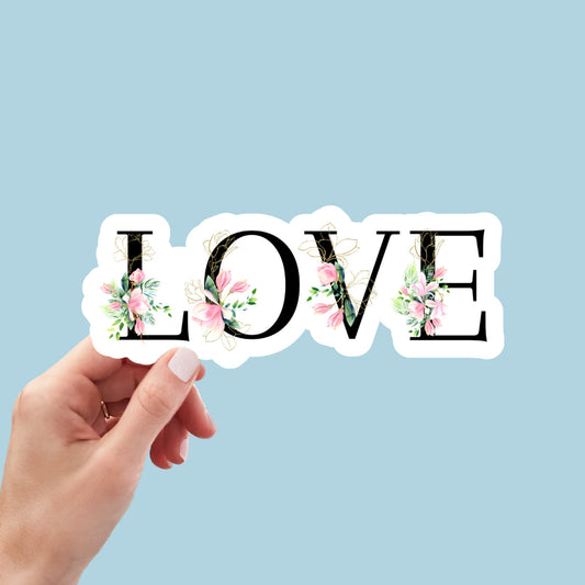Valentine Love Sticker, Magnolia Floral, Waterproof Dishwasher Safe Handmade cute Vinyl Sticker for gift, planner, book and laptop stickers