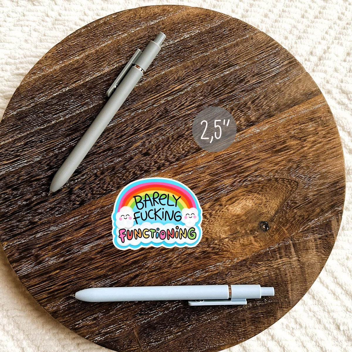 Barely Functioning Sticker / Funny Rainbow Gift / Sarcastic Quote Decal / Kawaii Cloud Art / Adulting Humor / Snarky Self Care Idea