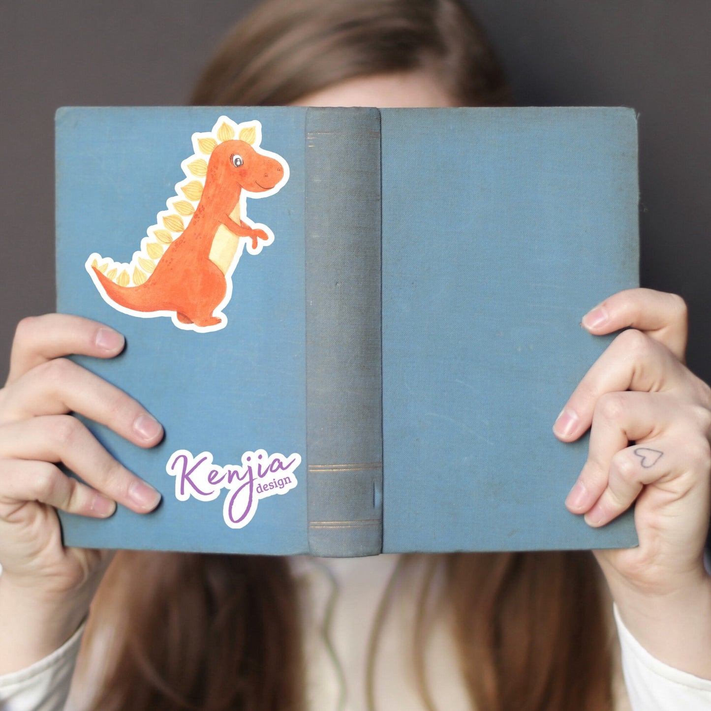 Cute Handmade Pink Dino Girl Sticker, watercolor effect, Waterproof and Dishwasher Safe Vinyl Sticker for gift, planner, book, laptop