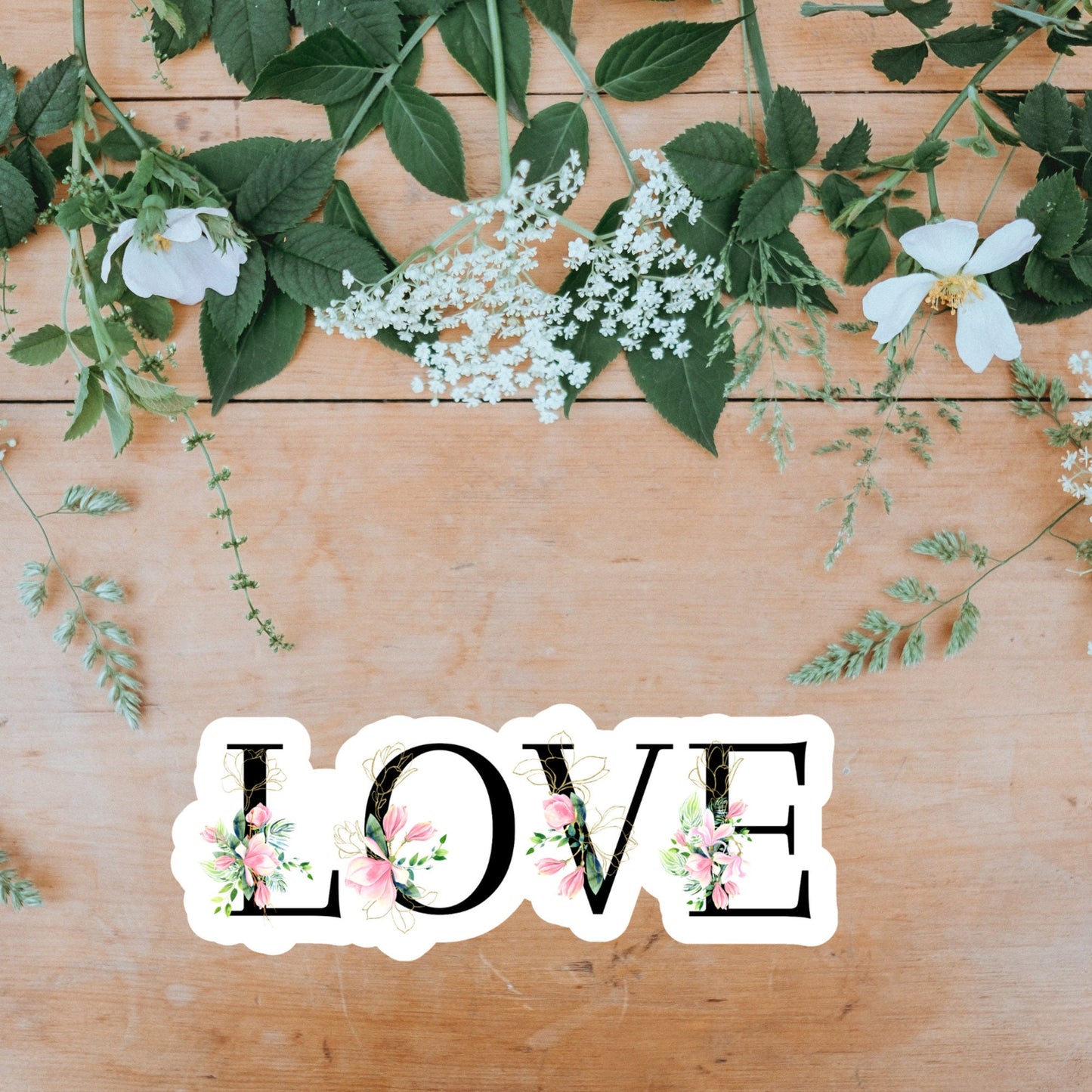 Valentine Love Sticker, Magnolia Floral, Waterproof Dishwasher Safe Handmade cute Vinyl Sticker for gift, planner, book and laptop stickers
