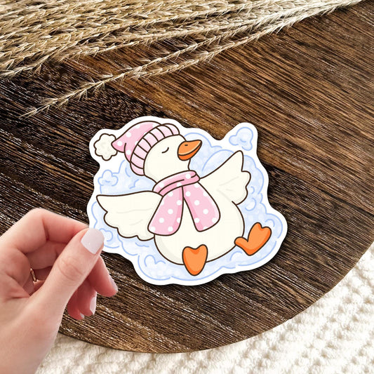 Snow Angel Goose Sticker / Winter Animal Gift / Cute Bird Decal / Cozy Holiday Vibes / Kawaii Seasonal Art / Funny Cold Weather Charm