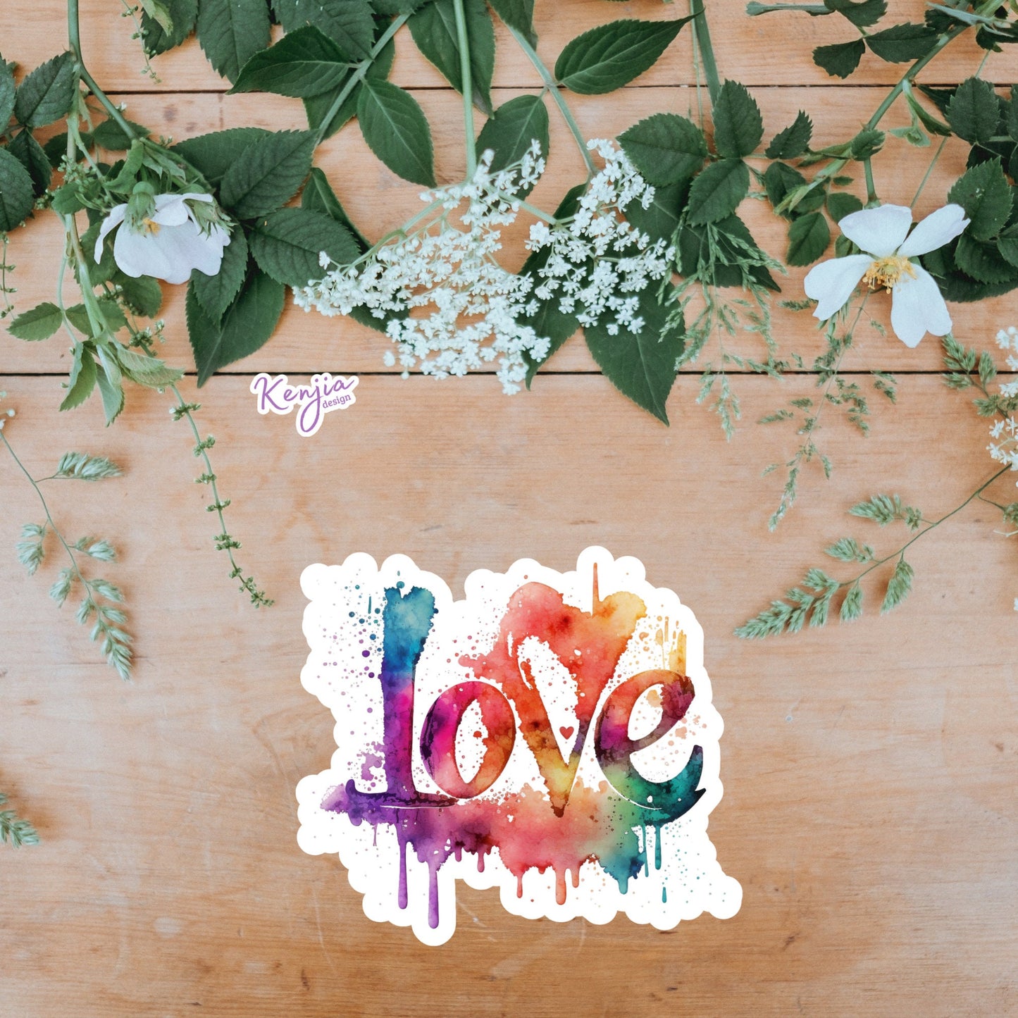 Cute handmade Love Sticker and Magnet with watercolor effect, Waterproof Vinyl Sticker for gift, planner, book, laptop stickers