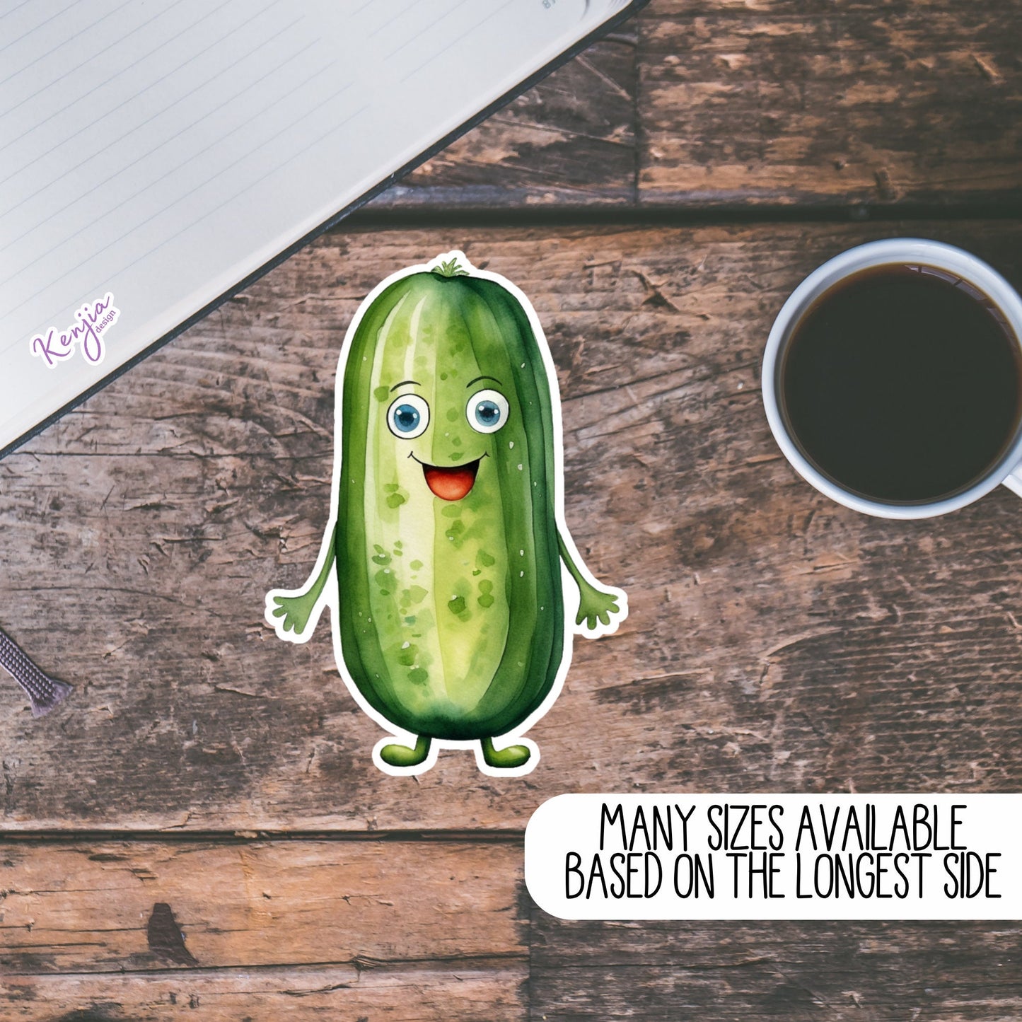 Cute handmade Pickle Sticker and Magnet, Watercolor Style, Waterproof Vinyl for gift, planner, book, laptop stickers