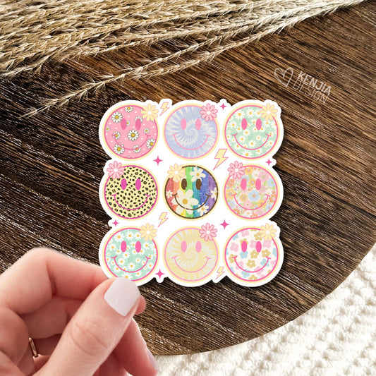 Smile Faces Stickers  / Vintage Retro Groovy Stars Lightning Happy Smiley Face Sticker / Trendy Smiling Face Stickers for Kindle