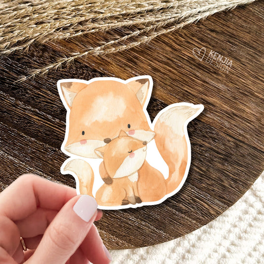 Woodland Stickers Baby Fox With Mom Animal Stickers  / Cute Watercolor Forest Baby Shower Gifts / Greenery Woodland Boy