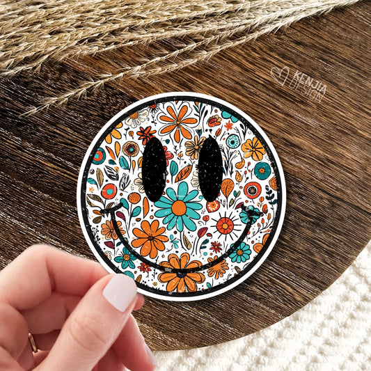 Smile Face Stickers  / Retro Flower 70s Inspired Groovy / Happy Smiley Face Stickers / Trendy Smiling Face Stickers for Kindle