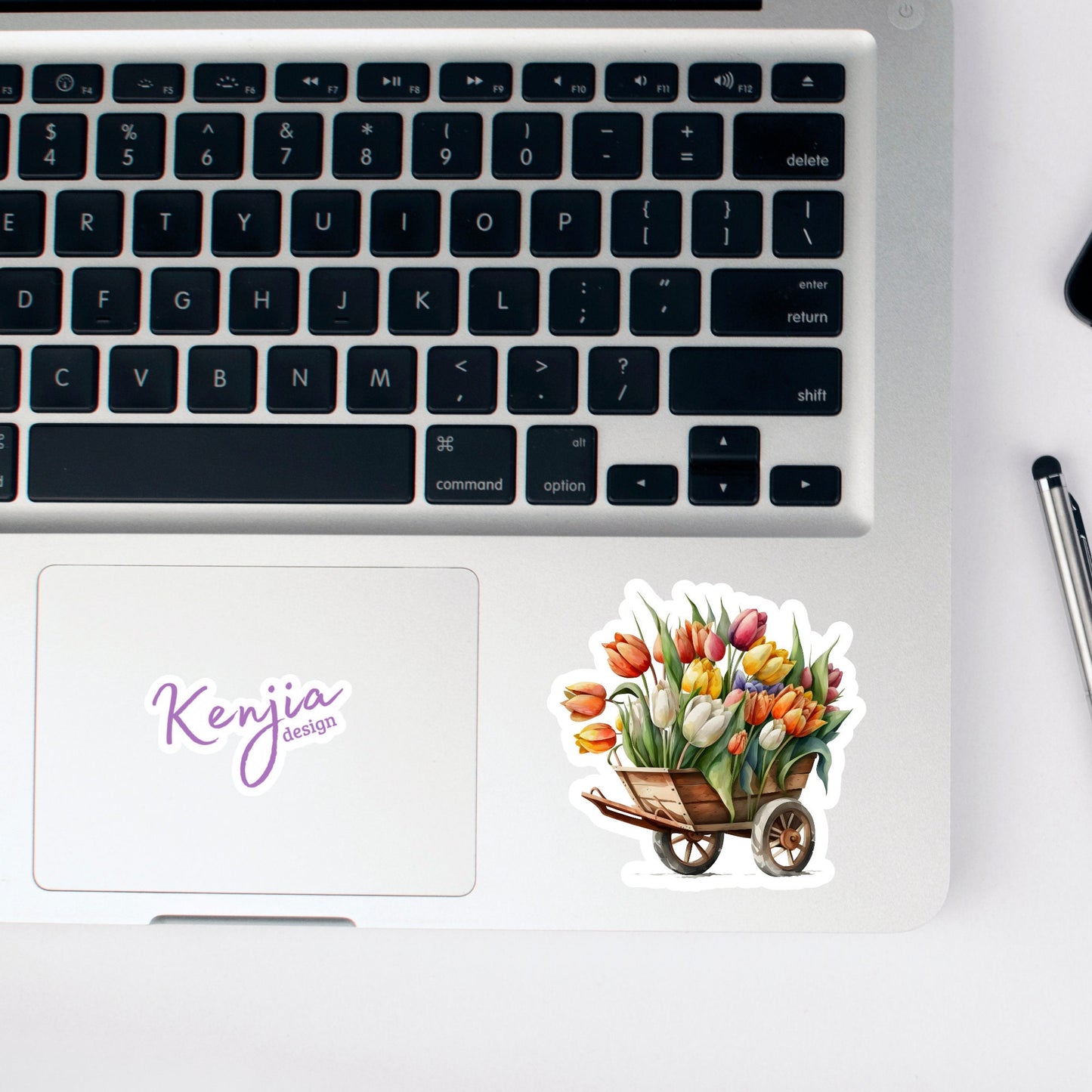 Watercolor Spring Floral Wheelbarrow Sticker, Waterproof and Dishwasher Safe Handmade cute Vinyl Stickers for gift, planner, book, laptop