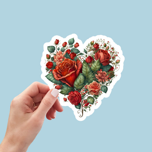 Beautiful Vintage Floral Heart, Waterproof and Dishwasher Safe Handmade cute Vinyl Sticker for gift, planner, book and laptop stickers