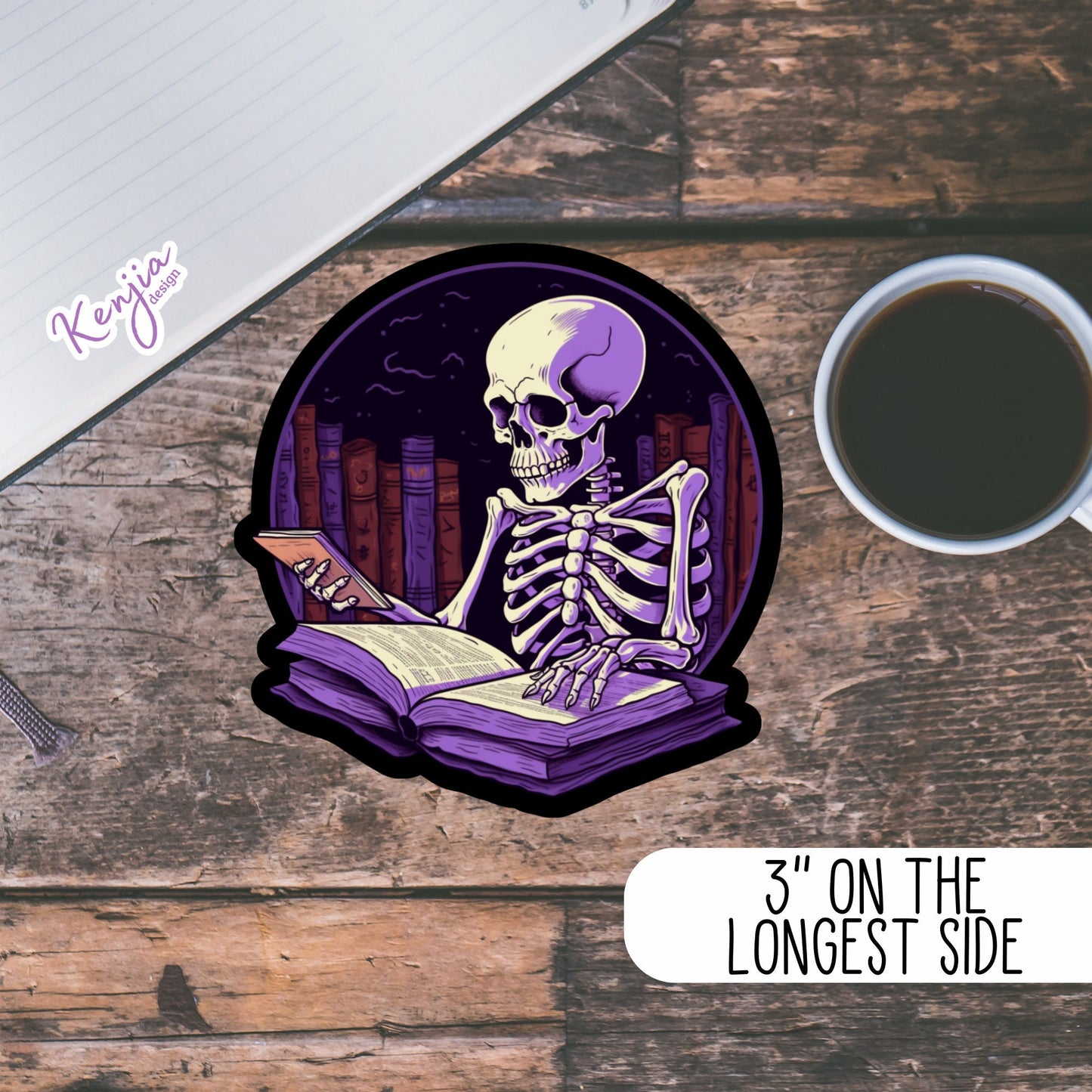 Reading Skeleton Stickers and Magnet, Waterproof Vinyl Sticker gift, planner, laptop, books, study, Bookish stickers, Bookish Merch Kindle