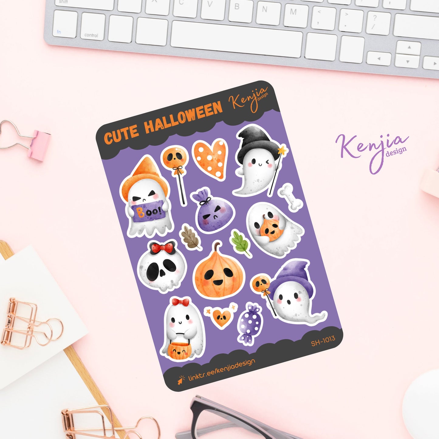 Cute Halloween Kawaii Spooky Ghost Sticker Sheet For Stationary Planner, Deco, Kindle, Mirror Stickers