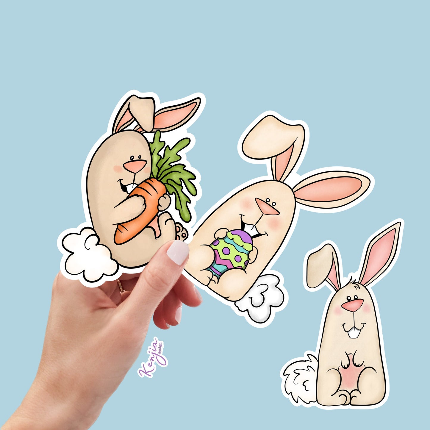 Cute Easter Bunny Stickers, Waterproof and Dishwasher Safe Handmade cute Vinyl Sticker gift, planner, bumper, laptop stickers