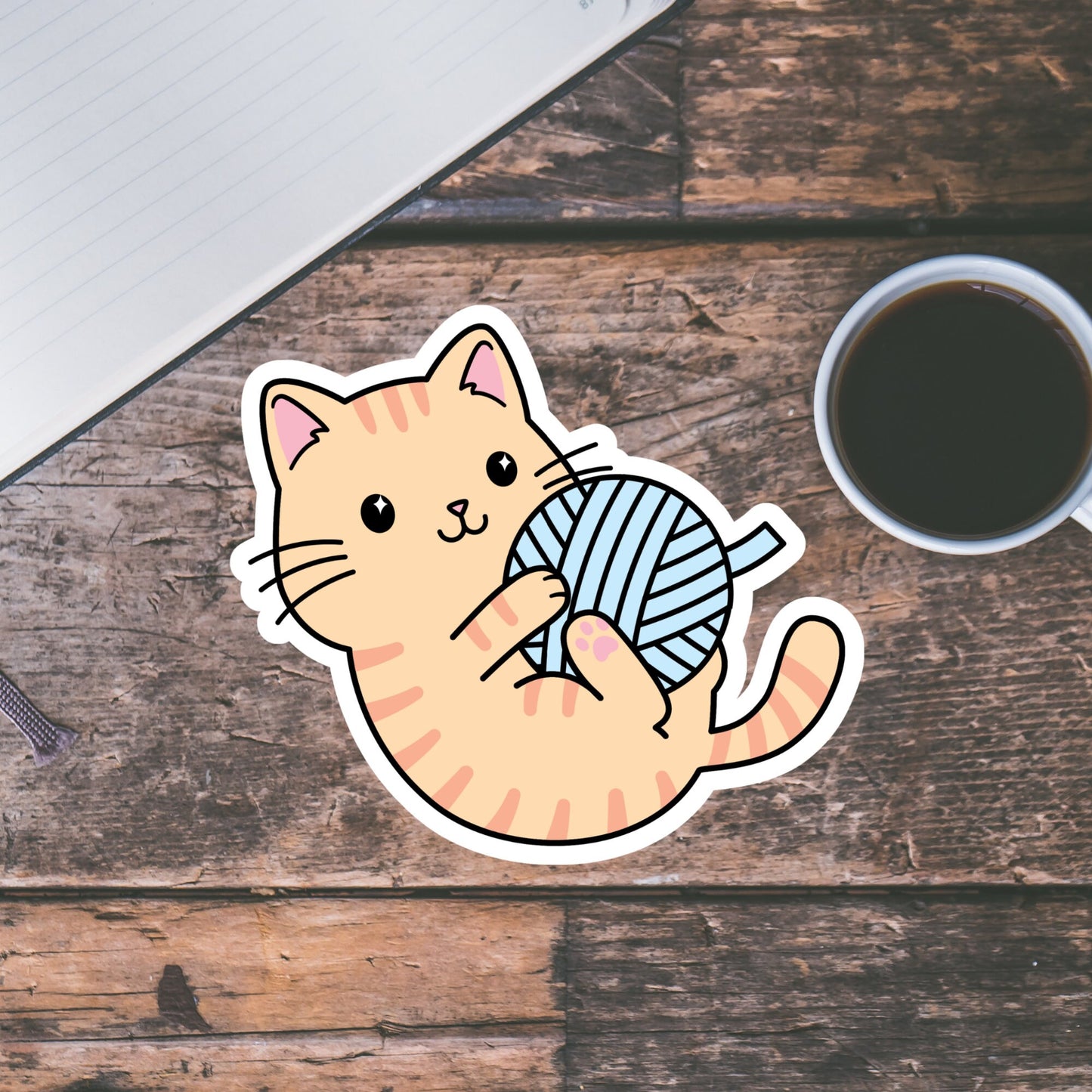 Cute Kawaii Cat Sticker, Cute Girly sticker, Waterproof Dishwasher Safe Handmade cute Vinyl Sticker gift, planner, book, laptop stickers
