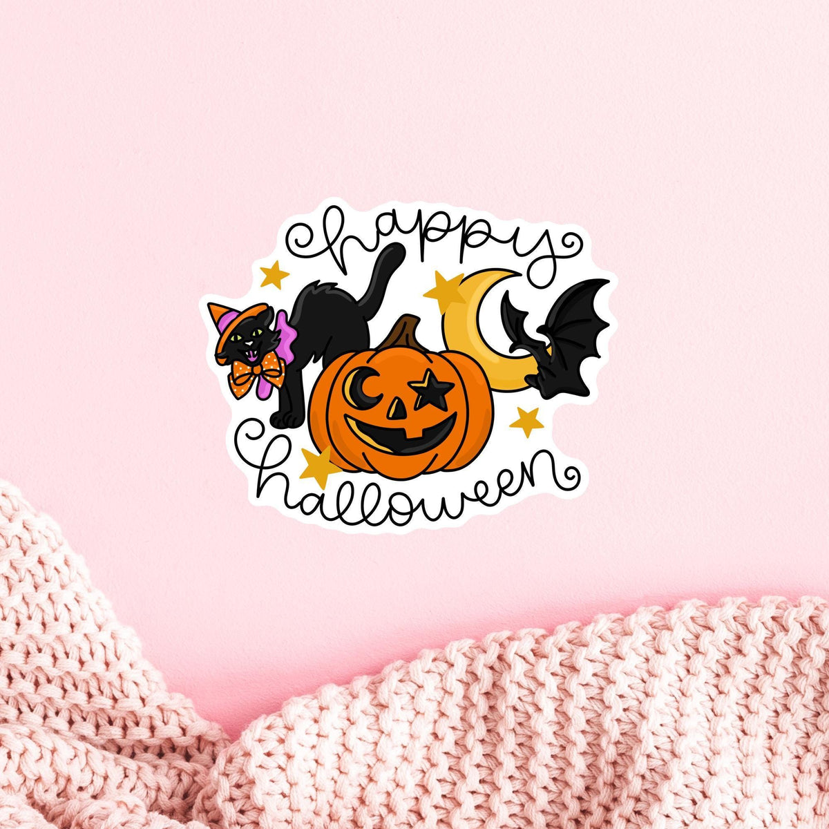 Happy Halloween Cat Sticker / Spooky Kitty Gift / Black Cat Lover Decal / Cute Animal Halloween / Witch Feline Gift / Cat Mom Gift
