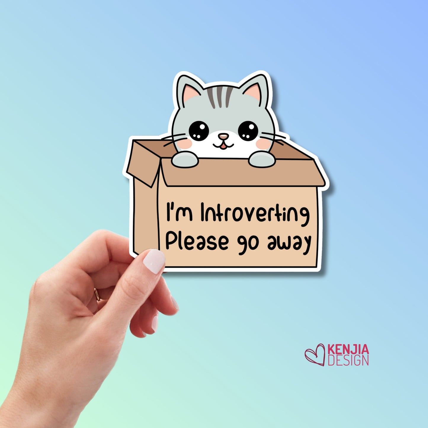 Cute Kawaii Cat in a Box, I'm Introverting, Please Go Away Stickers and Fridge Magnets for Antisocial Moms Club, Coworker Gift