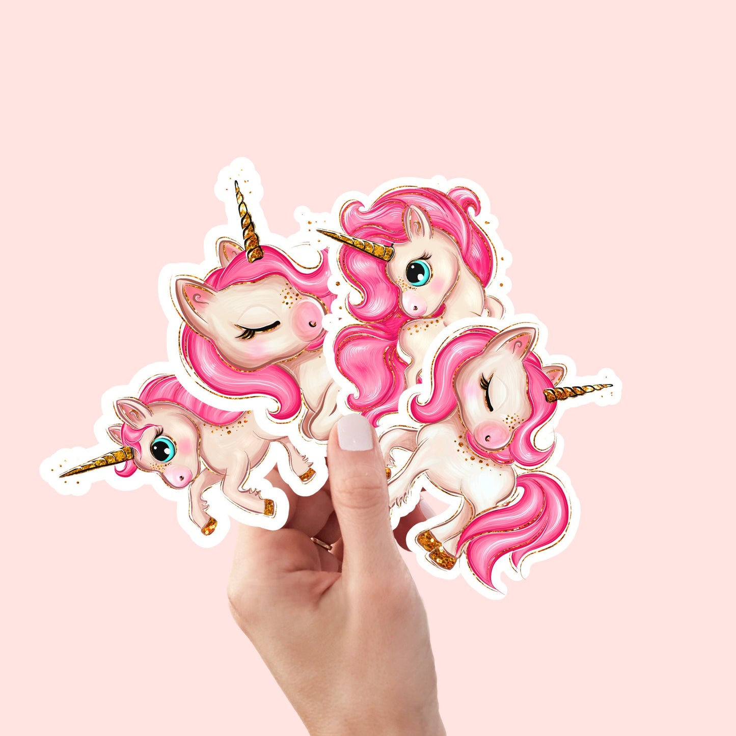 4 pcs Sticker Pack Pink Unicorn Cute Sticker, Waterproof and Dishwasher Safe  Handmade cute Vinyl Sticker for gift, planner, book and laptop