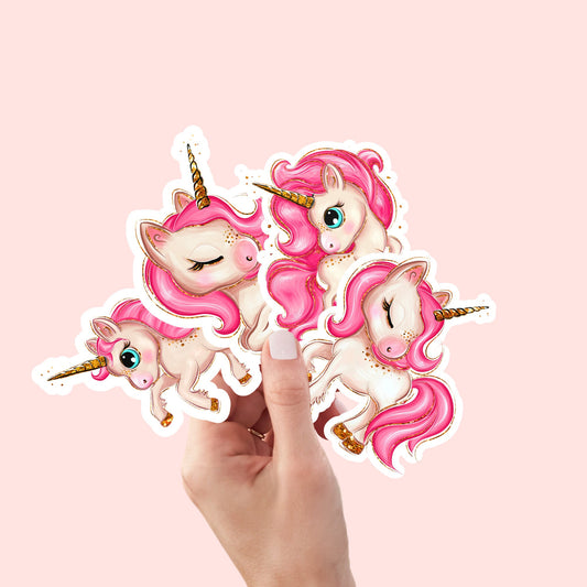 4 pcs Sticker Pack Pink Unicorn Cute Sticker, Waterproof and Dishwasher Safe  Handmade cute Vinyl Sticker for gift, planner, book and laptop
