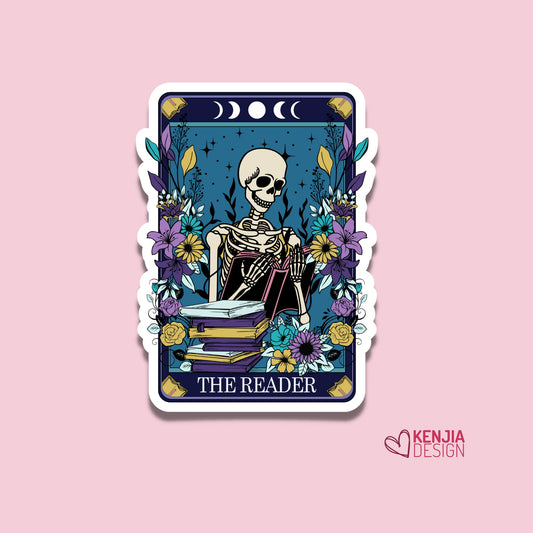 Funny Cute Skull Reading Book Stickers  Tarot Card | Waterproof Bookish Sticker, Planner Laptop Water Bottle Bumper Sticker