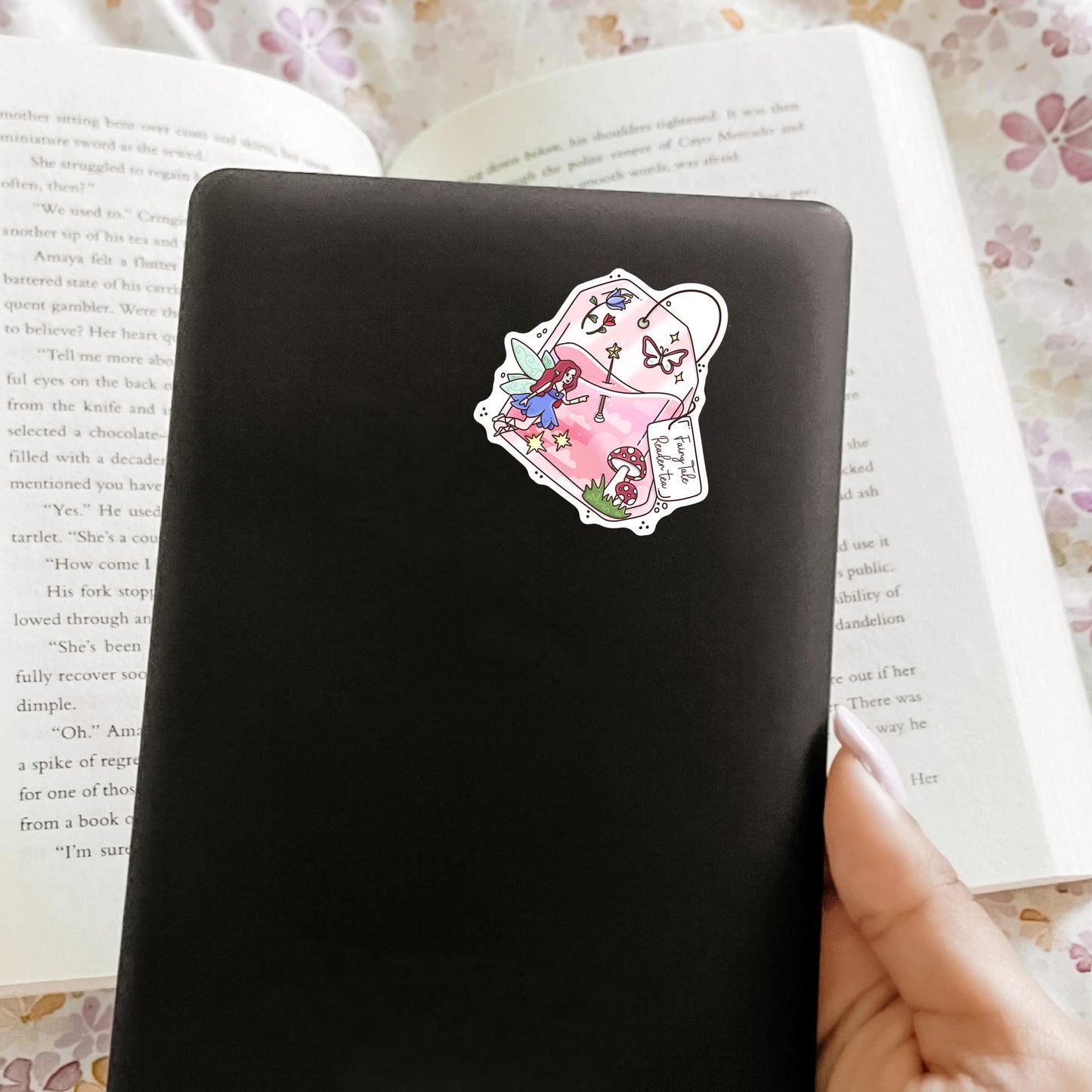 Pink Fairy Tale Readers Tea Sticker / Fantasy Bookish Gift / Enchanted Decal / Tea Lover Gift / Magical Girlie / Cute Whimsical Book