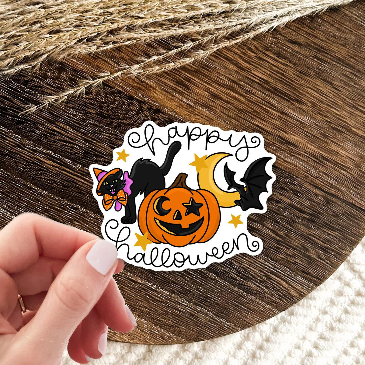 Happy Halloween Cat Sticker / Spooky Kitty Gift / Black Cat Lover Decal / Cute Animal Halloween / Witch Feline Gift / Cat Mom Gift
