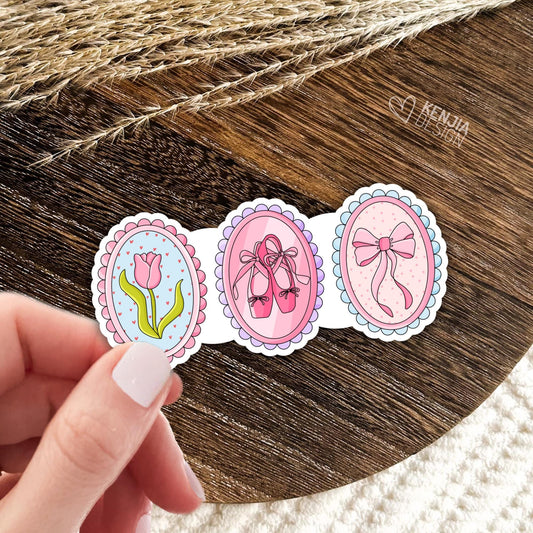 Soft Girl Stickers / Aesthetic Stickers / Tulip Flower Stickers / Pink Coquette Bow / Ballerina Gift / Laptop and Kindle Stickers