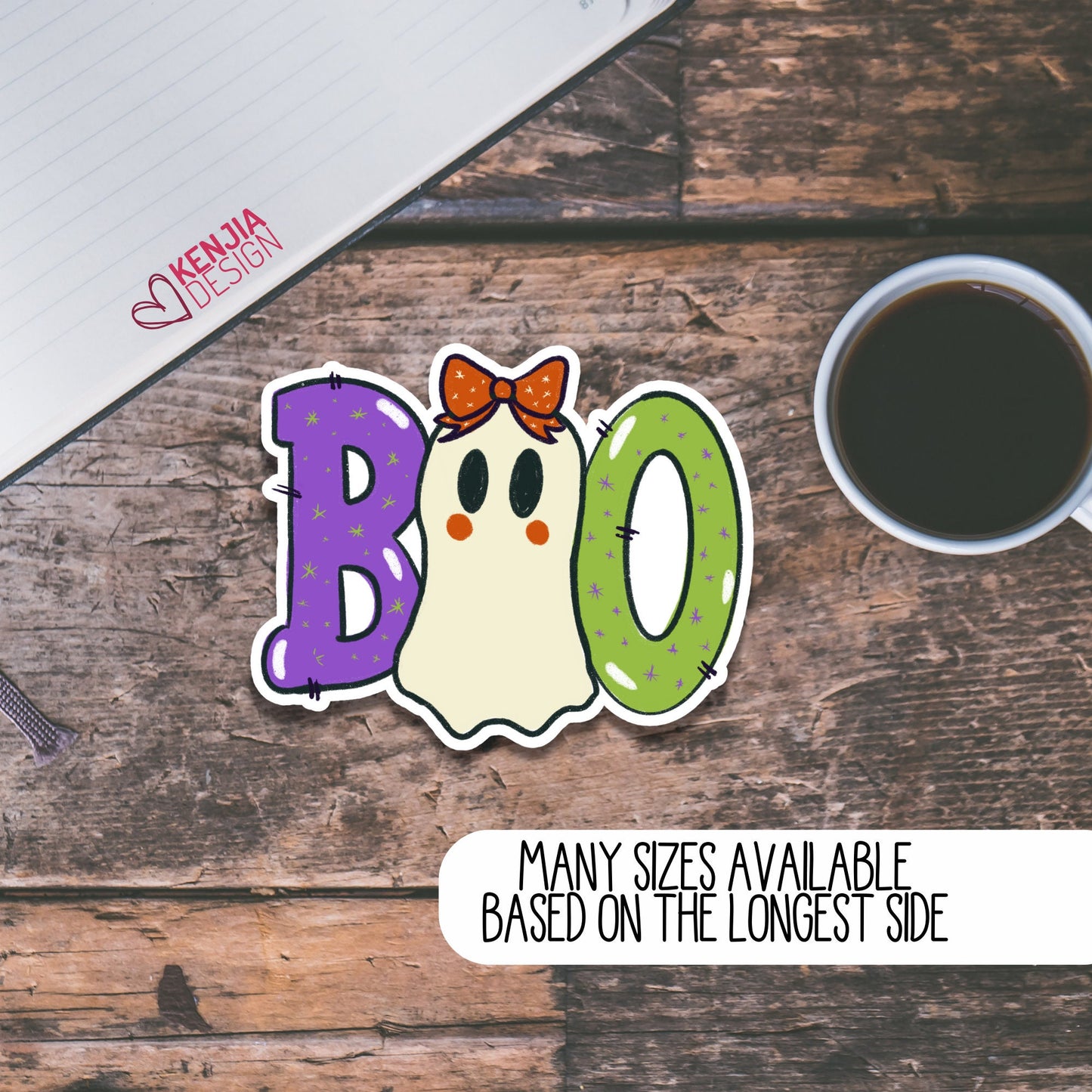 BOO Halloween Stickers, Halloween Planner Stickers, Spooky Cute Ghost, Decoration for Phone Case, Mug, Kindle, Car, Planner, Laptop, Journal