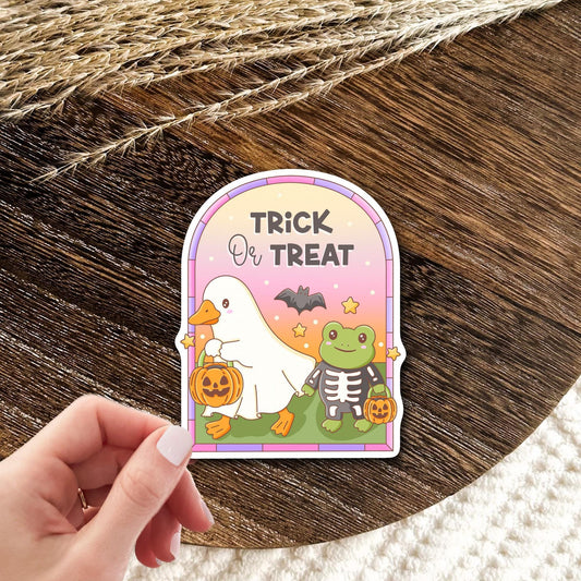 Halloween Goose Sticker / Trick Or Treat Gift / Cute Frog Skeleton Decal / Spooky Season Kawaii Animals / Ghost Costume Pumpkin Lover