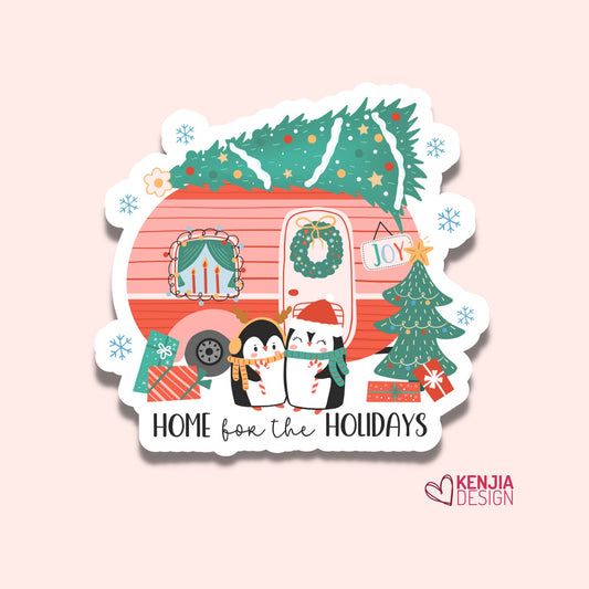 Cute Funny Christmas RV Camper Stickers  Home for the Holidays | Waterproof Sticker for Planner Laptop Water Bottle Fridge Magnet
