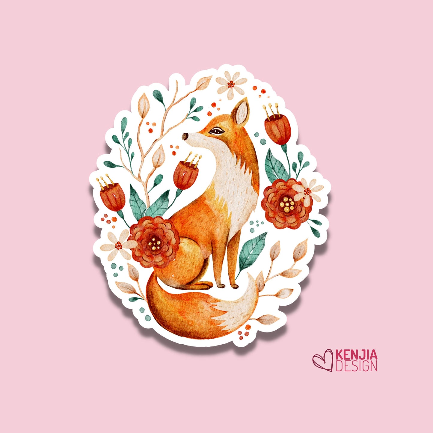 Cute Fox Stickers  with Flowers | Waterproof Sticker, Watercolor Planner Laptop Water Bottle Bumper Sticker and Fridge Magnets