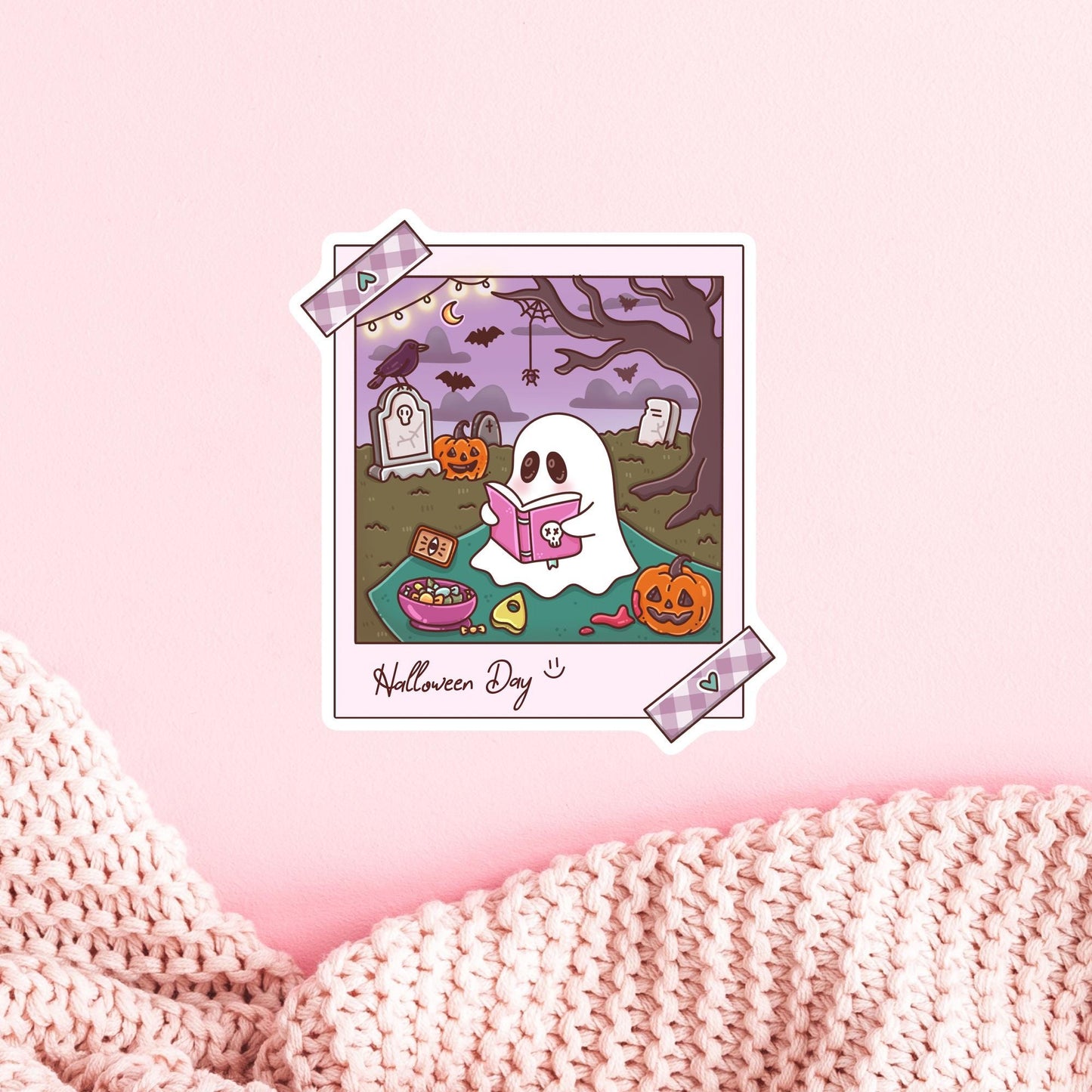 Halloween Day Sticker / Spooky October Decal / Autumn Witch Present / Fall Season Vibes / Cute Bookish Gift for Her / Ghostly Decor