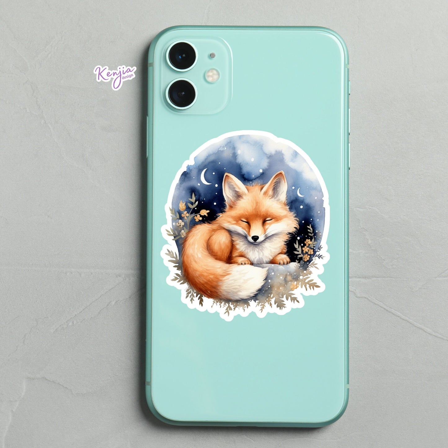 Cute handmade Fox Sticker and Magnet with Flowers and Moon, Watercolor Style, Waterproof Vinyl for gift, planner, book, laptop stickers
