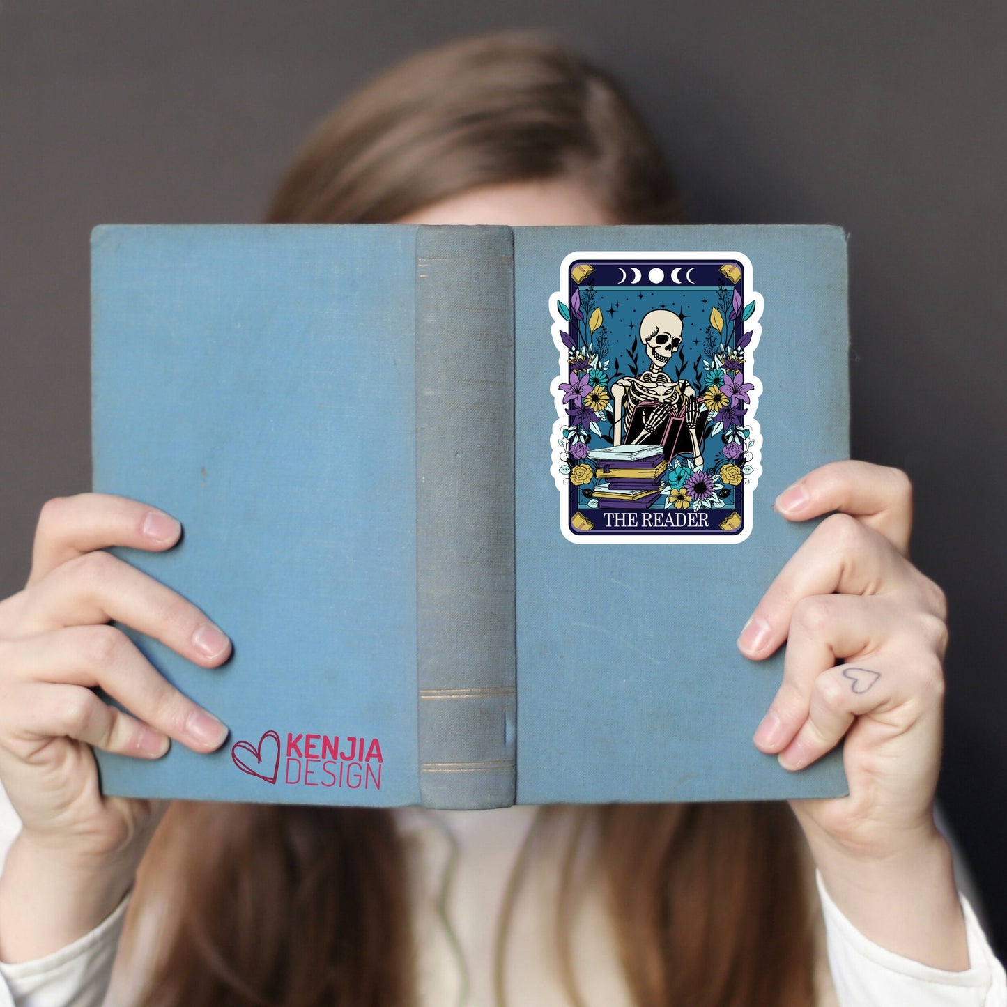 Funny Cute Skull Reading Book Stickers  Tarot Card | Waterproof Bookish Sticker, Planner Laptop Water Bottle Bumper Sticker
