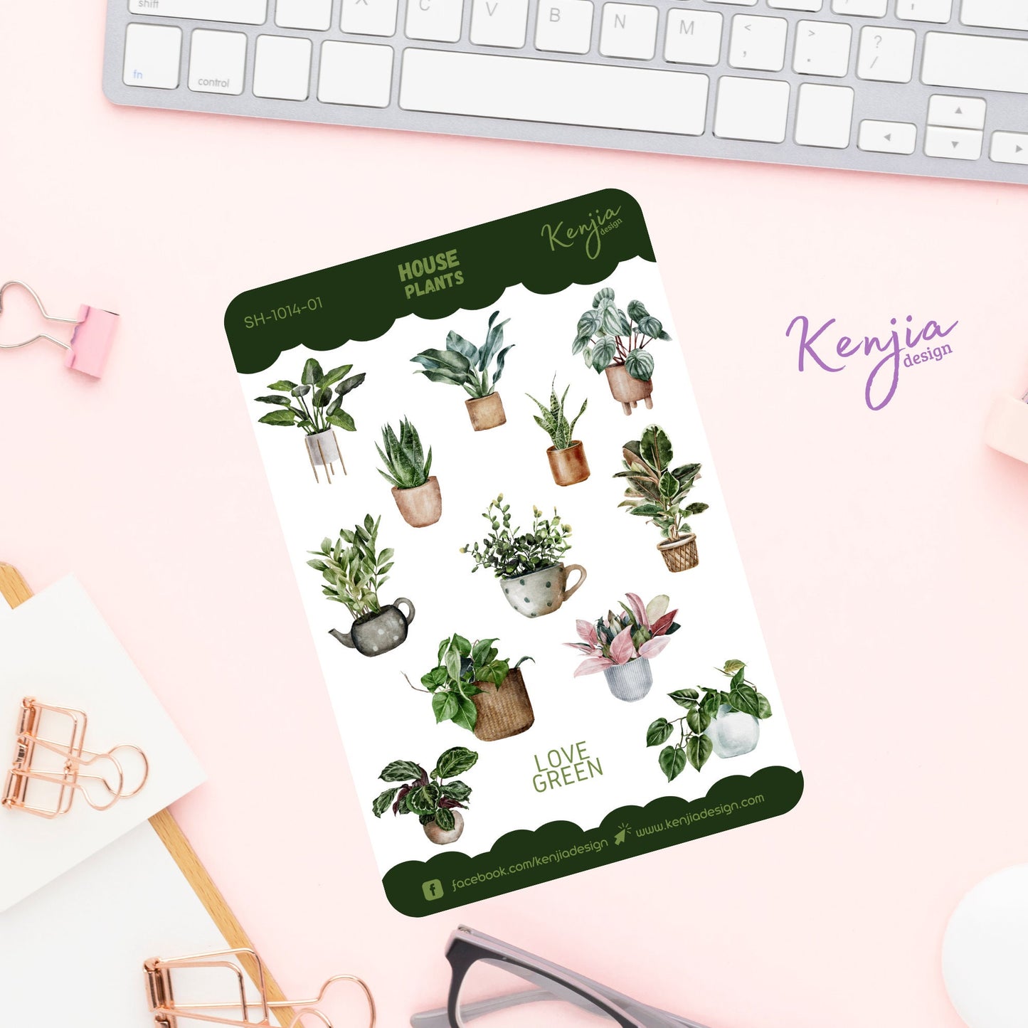 House Plants Sticker Sheet, Handmade cute Vinyl Sticker for gift, planner, book and laptop stickers (Jellyfish, Seahorse, octopus)