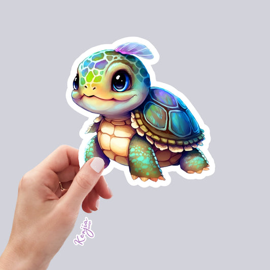 Baby Turtle Sticker with watercolor effect, Handmade Waterproof and Dishwasher Safe cute Vinyl Sticker for gift, planner, book and laptop