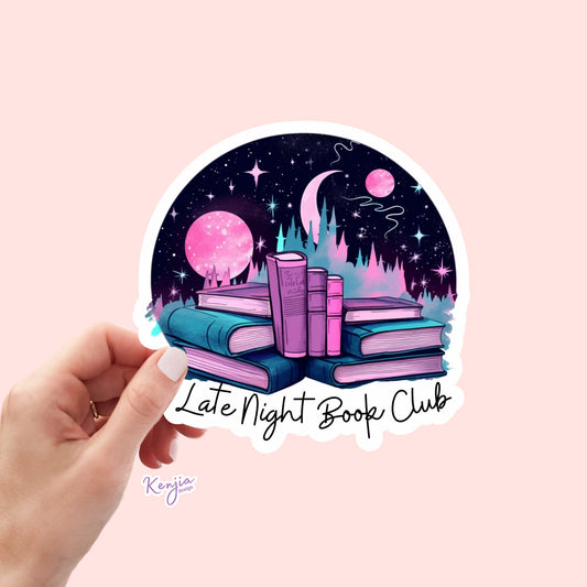 Reading Late Night Book Club Sticker and Magnet, Summer Stickers, Waterproof Vinyl Sticker for gift, planner, book, laptop