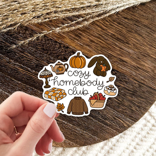 Cozy Homebody Club Sticker / Homebody Gift / Cottagecore Aesthetic / Cozy Vibes Decal / Stay Home Gift / Introvert Sticker / Hygge Decal