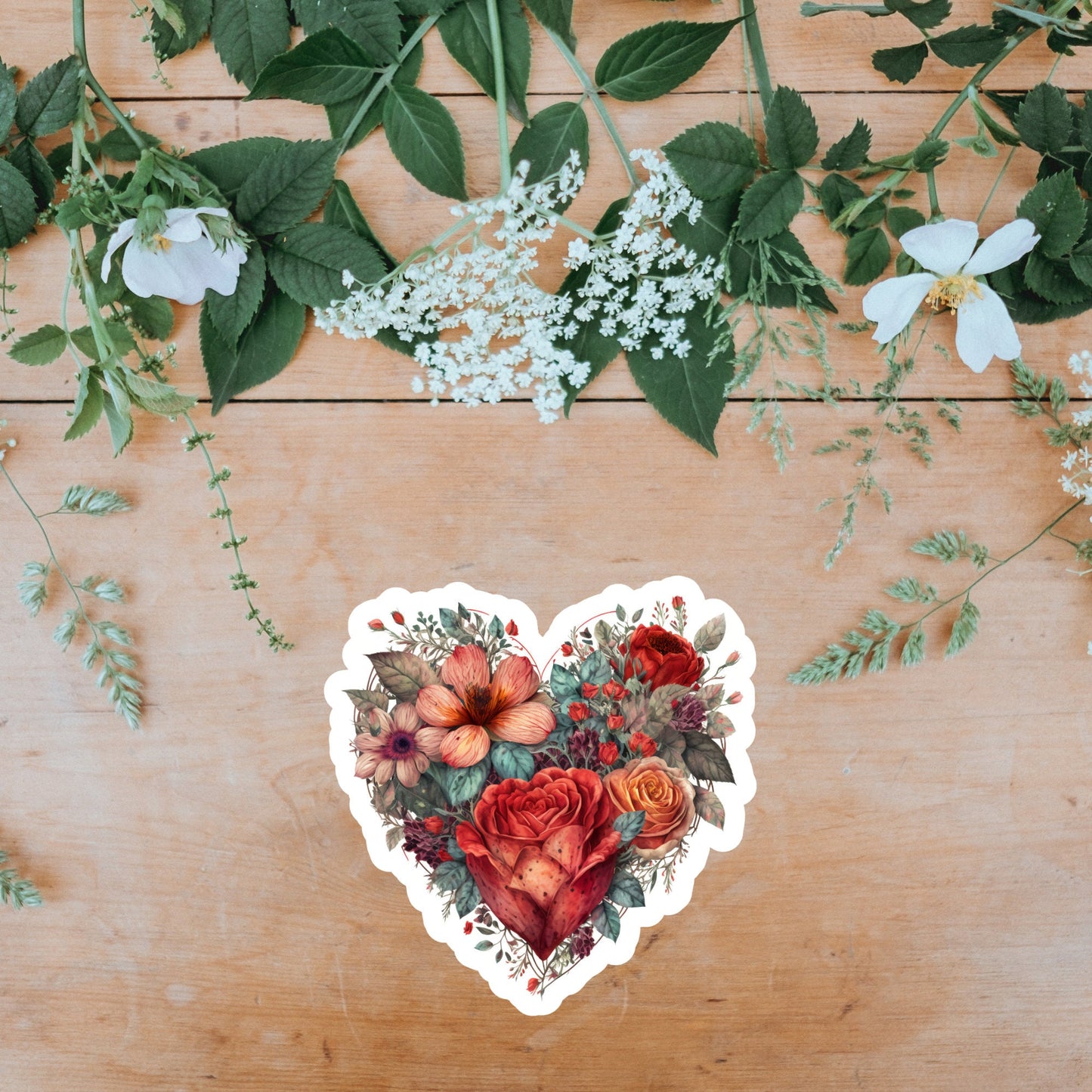 Beautiful Vintage Floral Heart, Waterproof and Dishwasher Safe Handmade cute Vinyl Sticker for gift, planner, book and laptop stickers