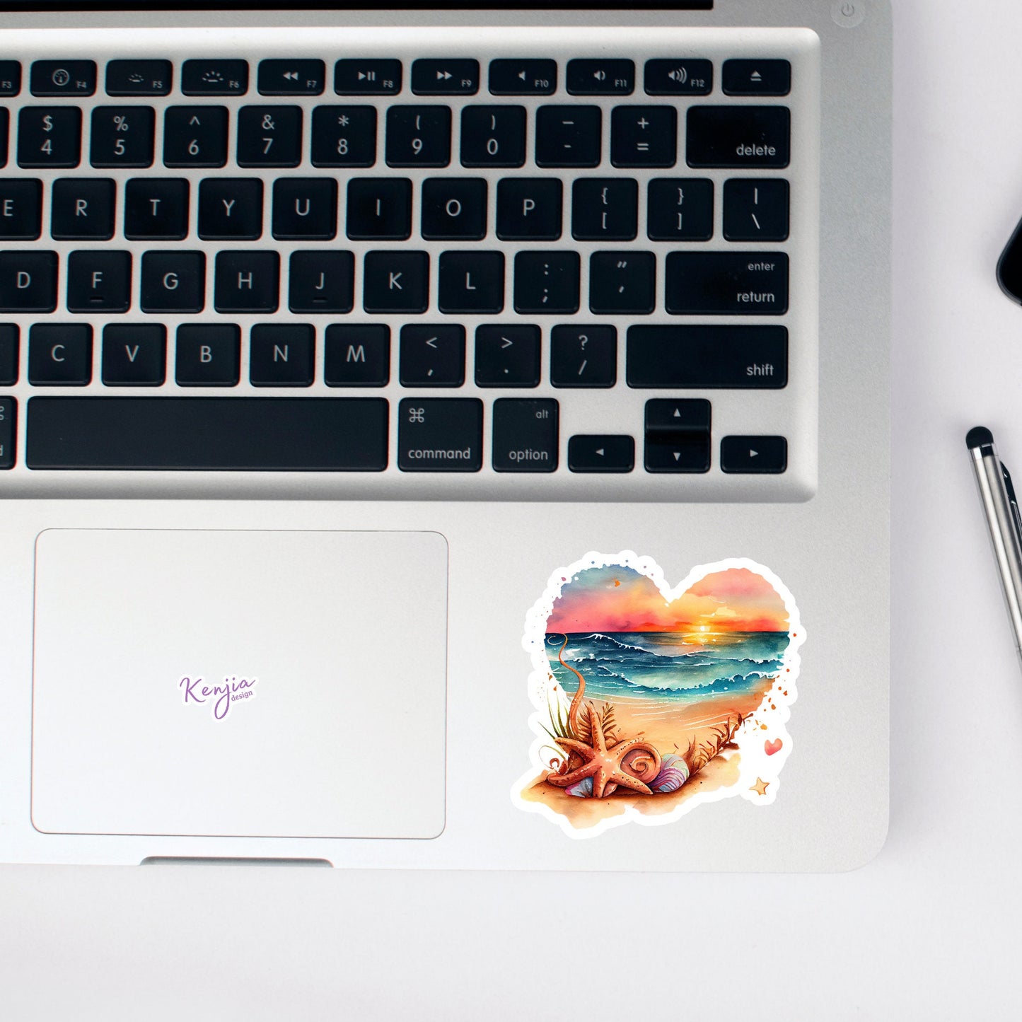 Sunset at the Beach in Heart with Watercolor Effect Sticker and Magnet, for gift, Waterproof Vinyl stickers for planner, book , laptop