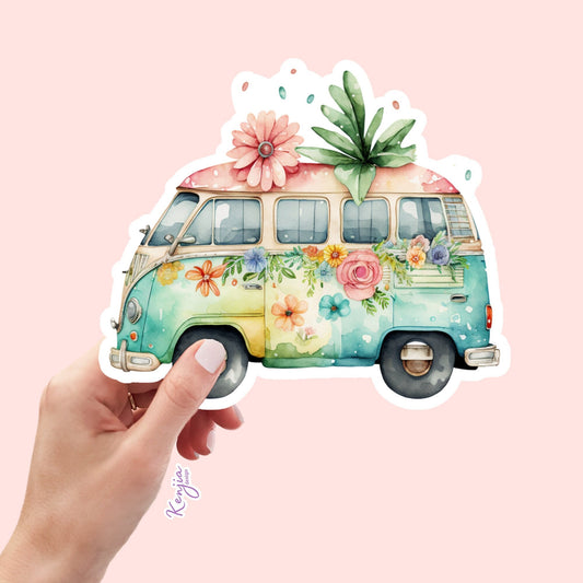 Cute Handmade Camper Sticker and Magnet with watercolor effect, Waterproof Vinyl Sticker for gift, planner, book, laptop stickers