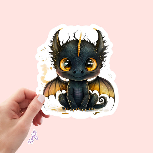 Cute Black Dragon Sticker and Magnet, Waterproof and Dishwasher Safe, Vinyl Sticker for gift, planner, book, laptop stickers