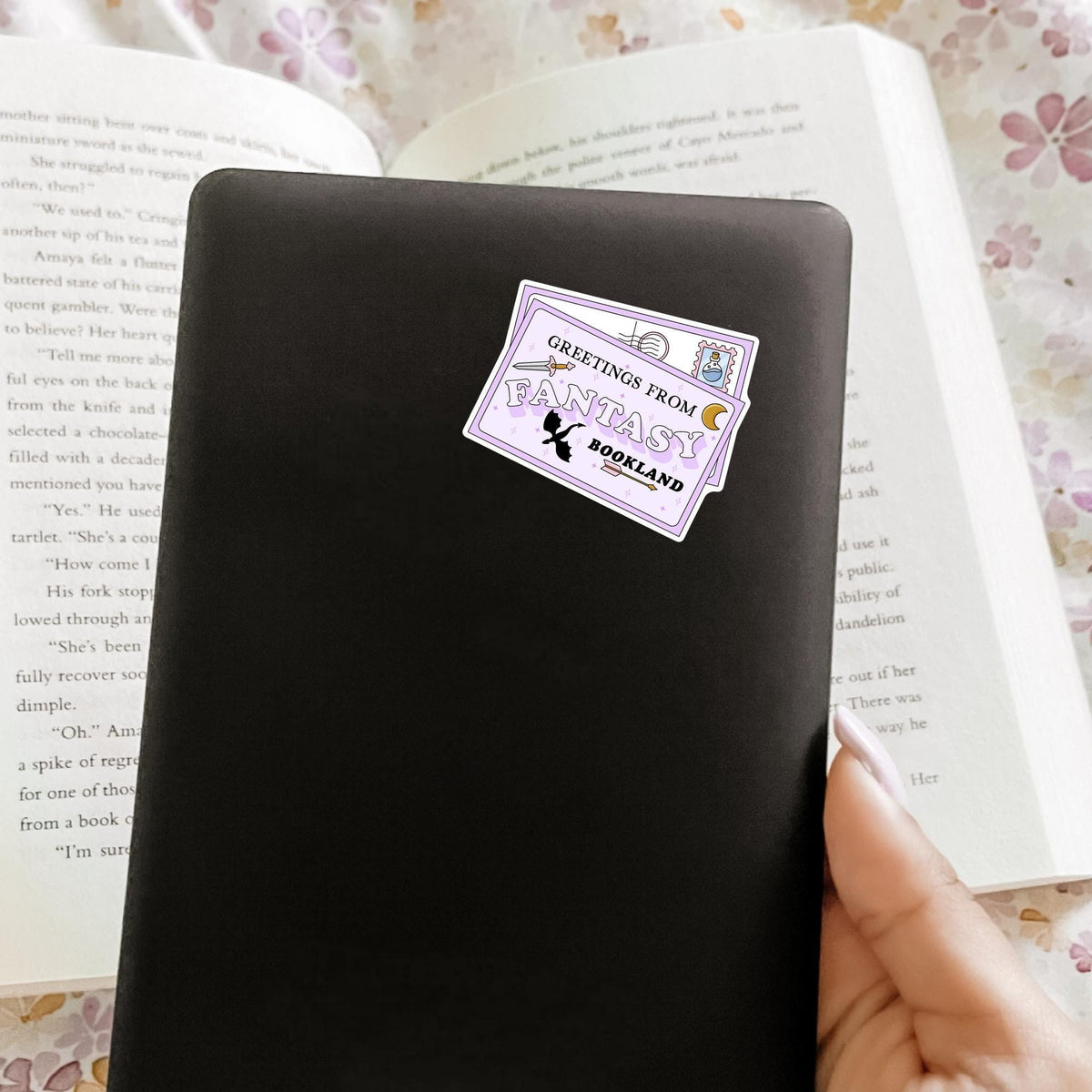 Fantasy Bookland Postcard Sticker / Bookish Gift for Her / Book Lover Decal / Reader Gift / Bookworm Decal / Fantasy Lover Gift for Her